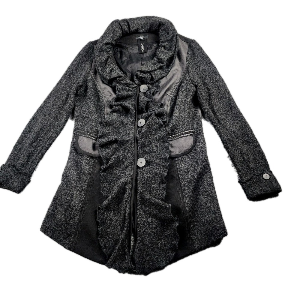 Vex Women's M Black Ruffle Asymmetrical‎ Jacket Whimsigoth Dark Fairy Witchy Y2K - Picture 8 of 16